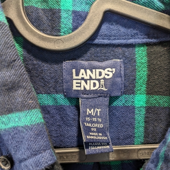 Lands' End Men's Tall Medium Flannel Plaid Shirt Tailored Fit 15-15.5 - Picture 2 of 6